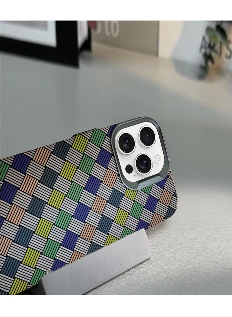 S-TOP Colorful Matte Carbon Fiber Block Basket Weave Pattern Back Cover Case for Apple iPhone 16 Pro Max 2024 Shockproof Slim Protective Phone Case - Image 5